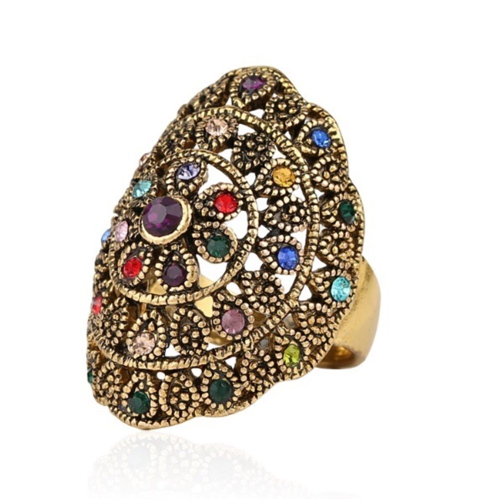 Turkish Multi Color Crystal Statement Cocktail Ring